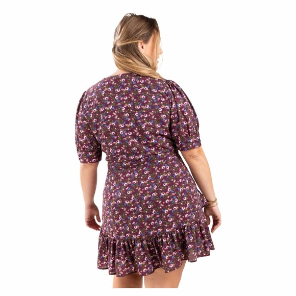 Mi Ami floral NWT 2X purple floral dress button front ruffles plus size dresses - Picture 2 of 14